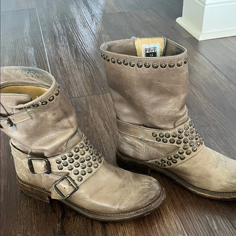 Frye Studded Ankle Boots in Tan - Picture 2 of 4